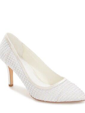 Menbur New Pumps Embellished Silk Heel Wedding Womens 41/9-9.5 IVORY White